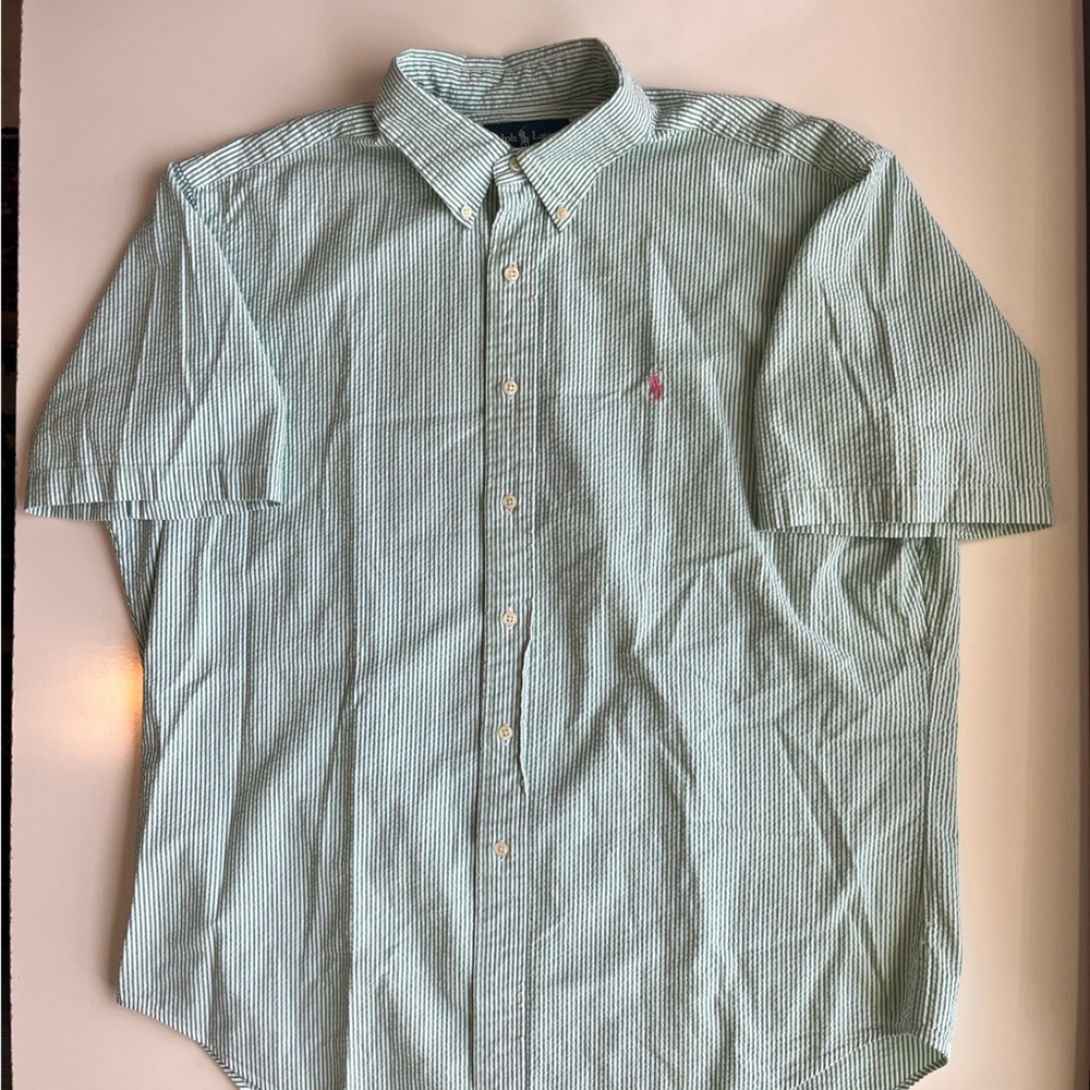 Vintage Ralph Lauren Shirt Mens XLarge Green Button Up Short Sleeve Classic Fit